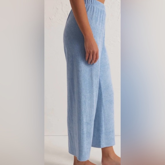 Z Supply Light Blue Ribbed French Terry Wide Leg Knit Pants. Elastic Waist. Soft - Picture 10 of 16